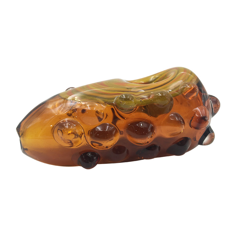 Amber Color Shapes Hand Pipe Has Glass Marbles Both Sides