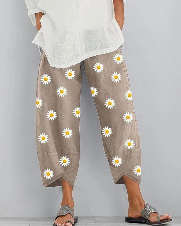 printed elastic waist casual straight pants p230074