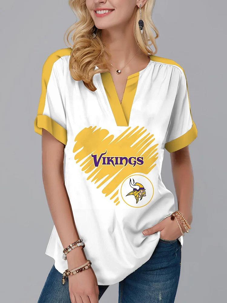 Minnesota Vikings  Fashion Short Sleeve V-Neck Shirt
