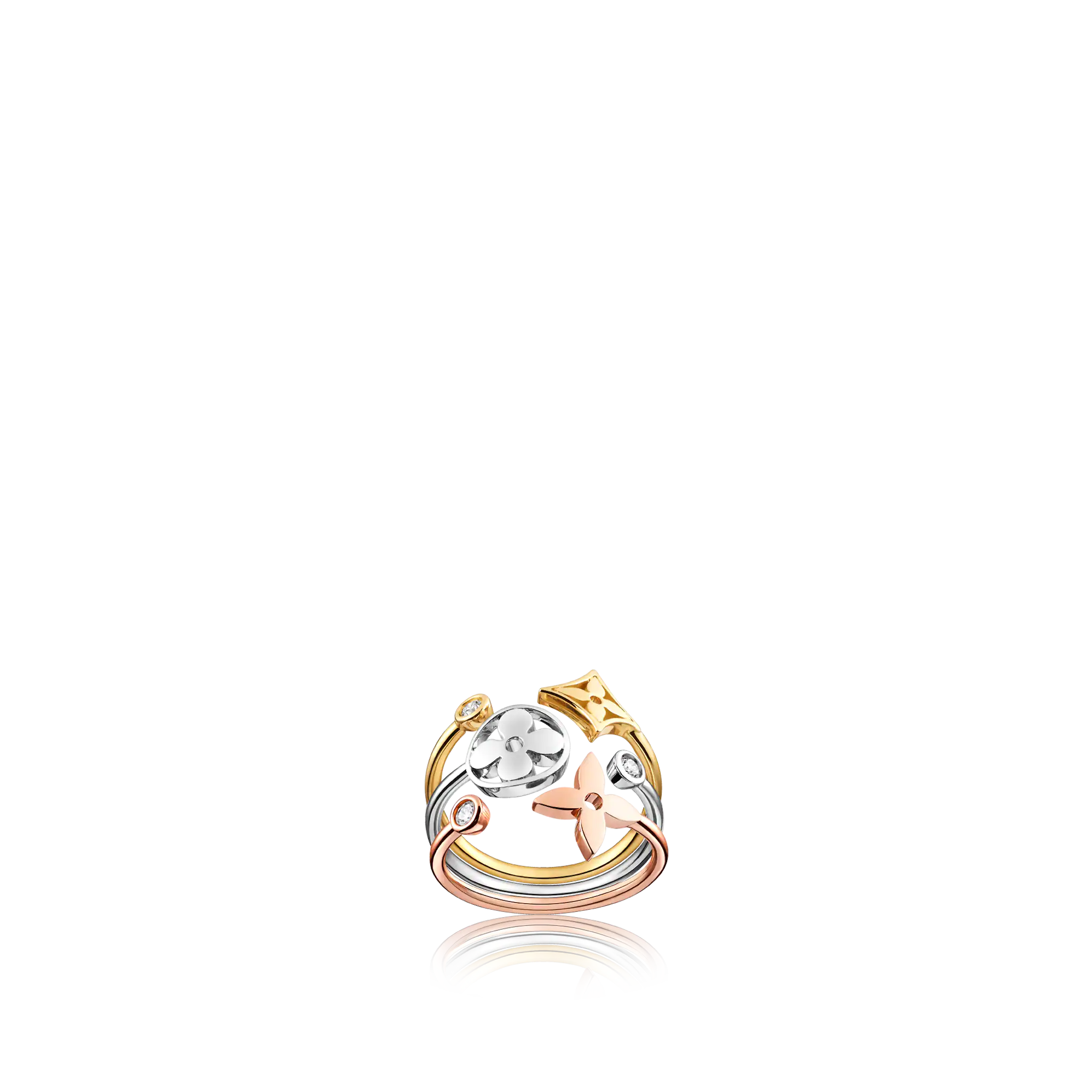 Louis Vuitton Idylle Blossom Two-Row Ring, Pink Gold and Diamonds. Size 52