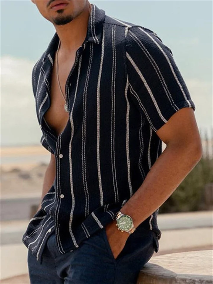 Men's Shirt Button Up Shirt Summer Shirt Casual Shirt Beach Shirt Black Navy Blue Green Short Sleeves Graphic Stripe Turndown Street Vacation Button-Down Clothing Apparel Stylish Casual Modern-Cosfine