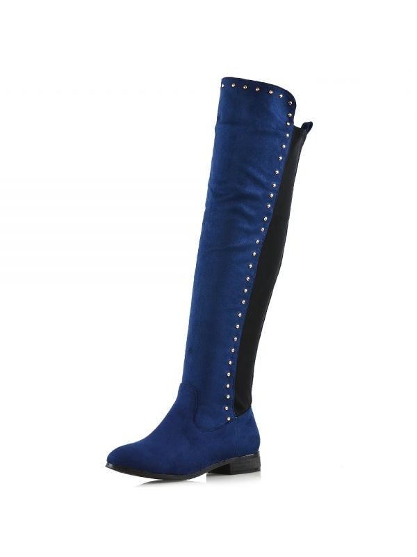 Navy Suede Long Boots Studs Knee High Boots |FSJ Shoes
