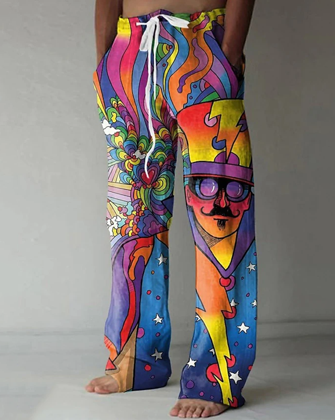 Suitmens Men's Hippie Pattern Cotton Linen Trousers 20