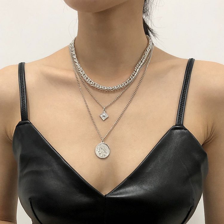 Stacked Coins Cuban Chain Necklace