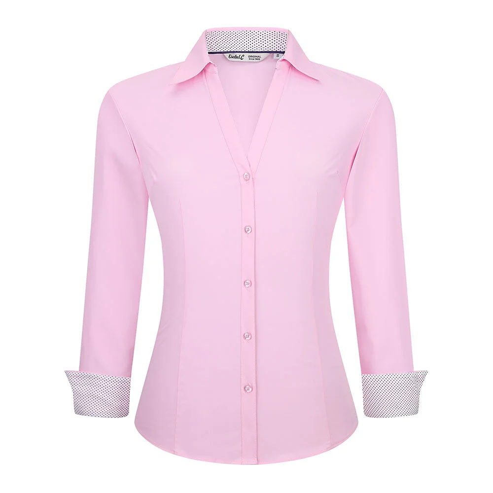 Women's Wrinkle Free Bamboo Button Down Shirt Pink - Alex Vando