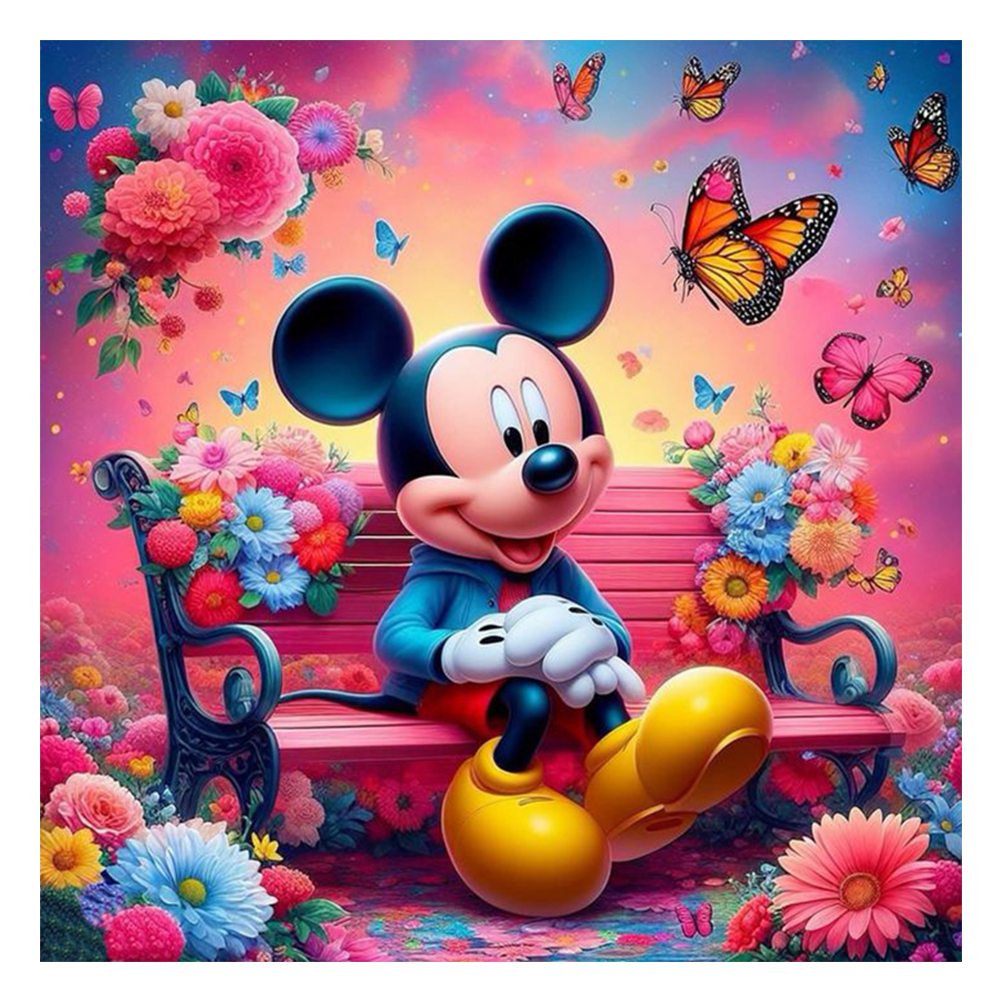 Mickey And Flower Chair30 30CM Canvas Full Round Drill Diamond Painting