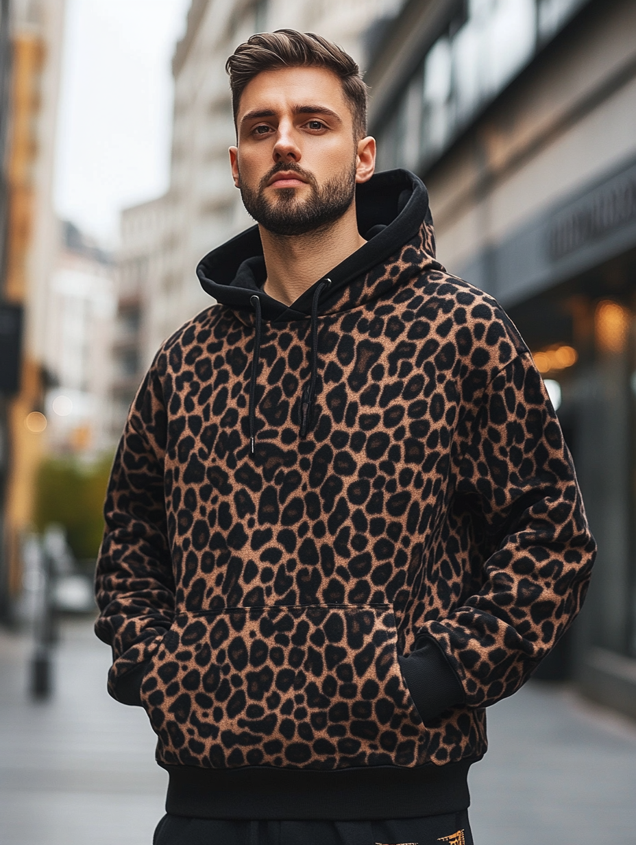 Casual Cotton Leopard Print Hoodie