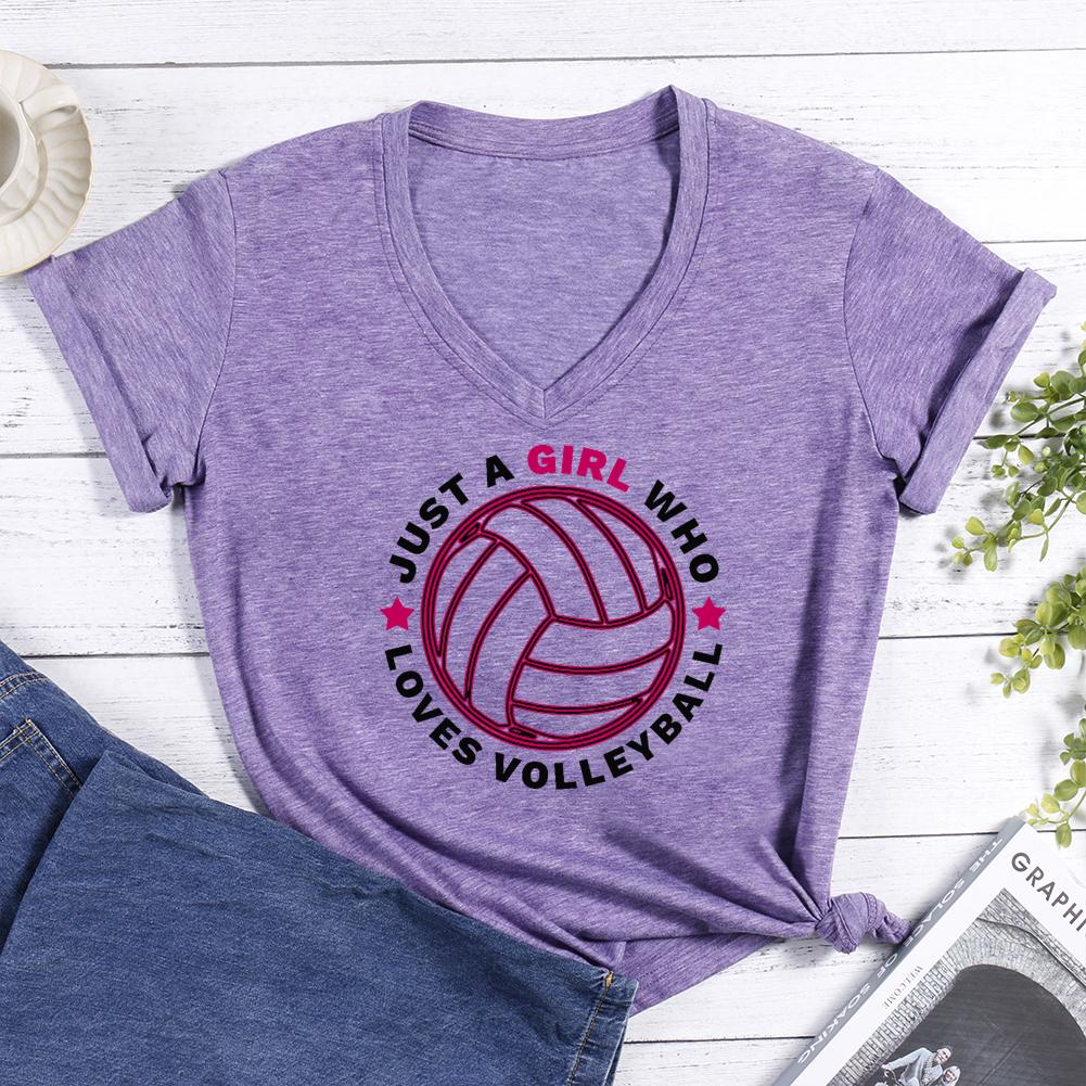 Just A Girl Who Loves Volleyball V-neck T Shirt-Guru-buzz