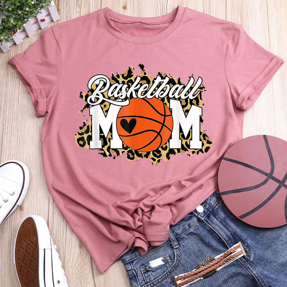 Basketball Mom Leopard Round Neck T-shirt-010817-Guru-buzz