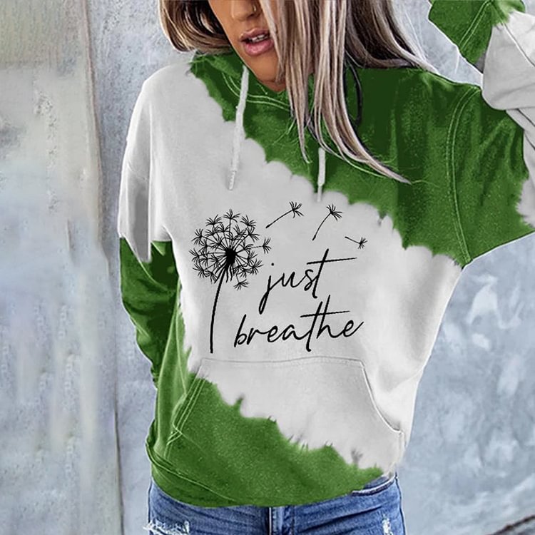 VChics Women's Just Breathe Dandelion Tie-Dye Print Casual Hoodie