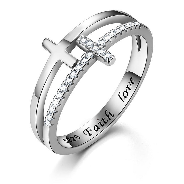 S925 Silver Cross Diamond Engraving Sterling Ring
