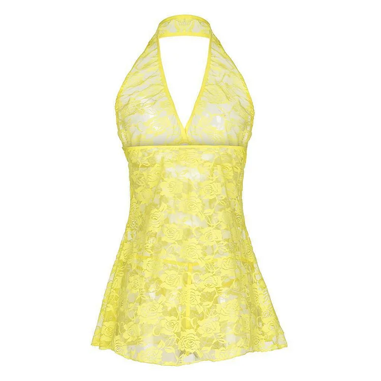 Lace Open Back Halter Lingerie Set