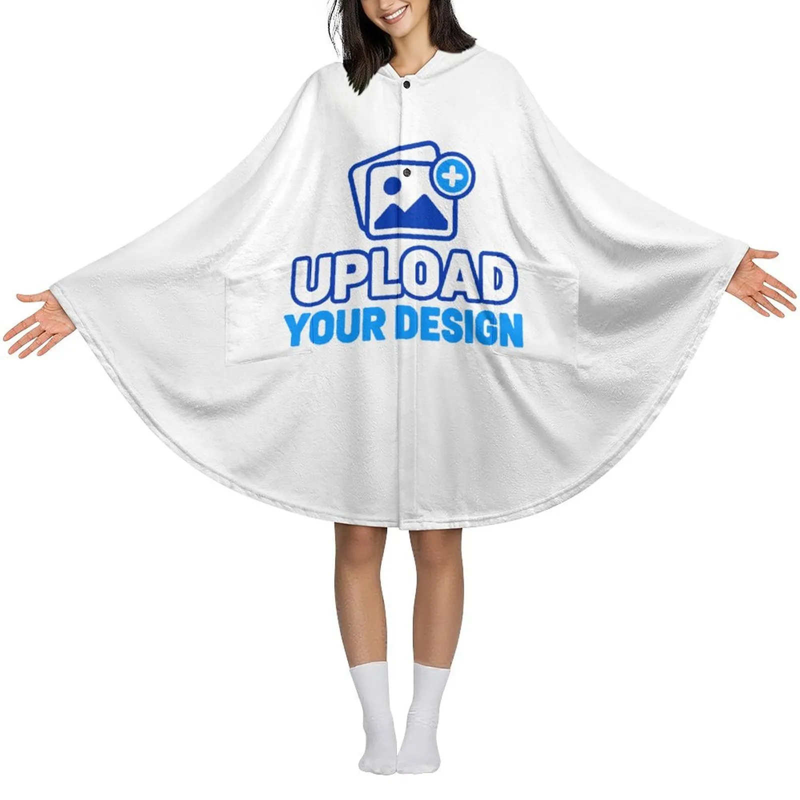 Custom Hooded Double-Pocket Wearable Blanket Hoodie with uploaded design - product image