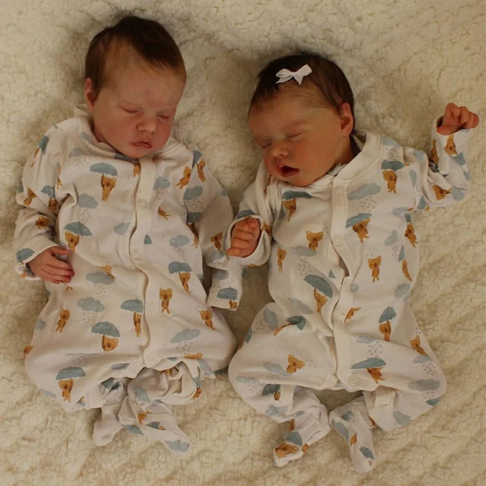[Sleeping Twins] 12'' Real Lifelike Verya and Sater Truly Twins Baby Boy and Girl Dolls