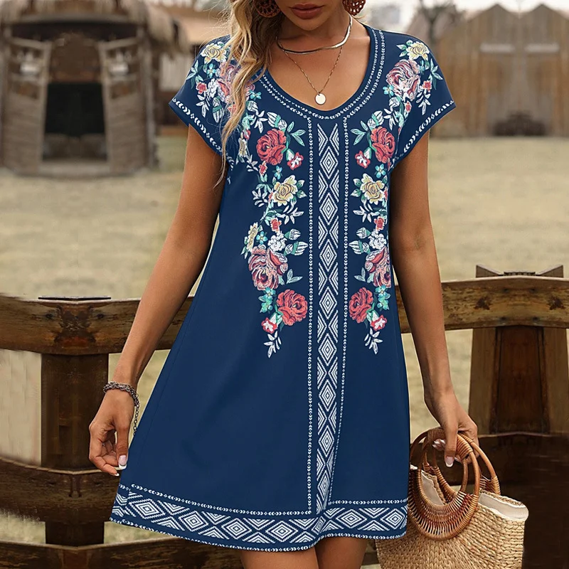 Summer Short Sleeved Printed Loose Casual Dress For Women