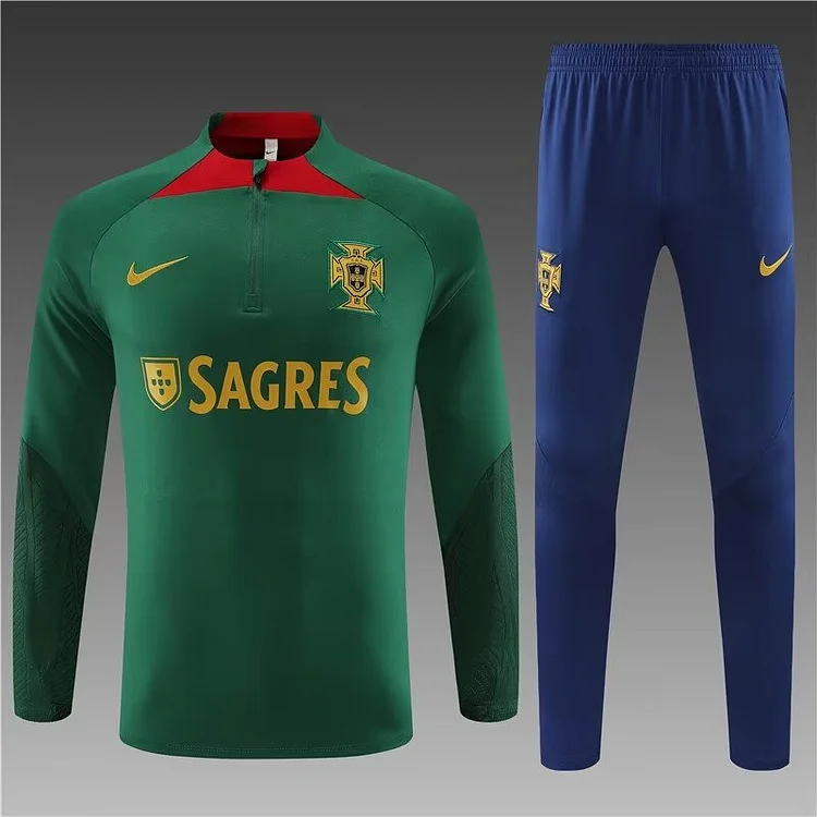 2023-2024 Portugal Half Pull Training Wear Green Football Shirt Set 1:1 Thai Quality