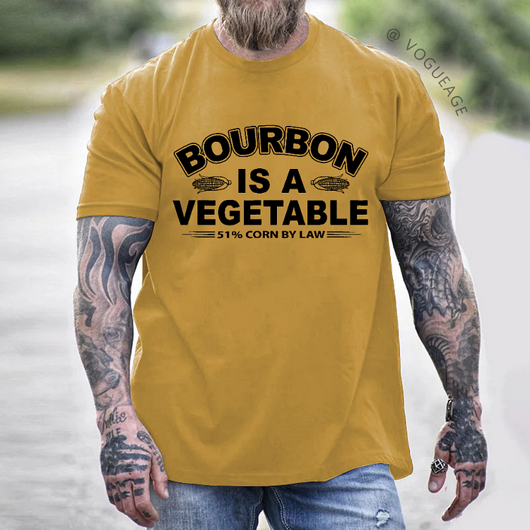 Bourbon Is A Vegetable 51% Corn By Law Funny Print T-shirt
