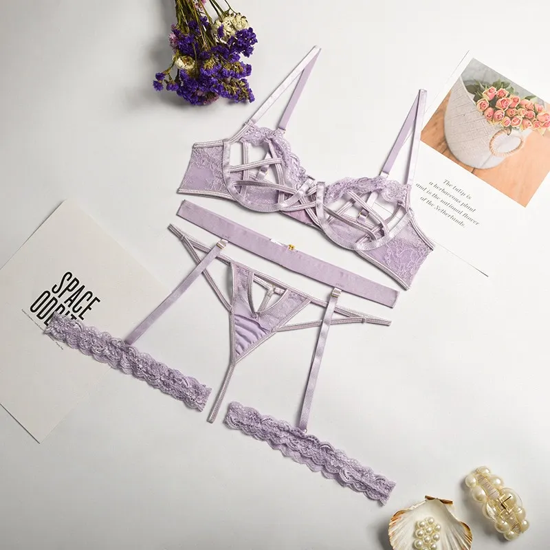 Billionm New Sexy Perspective Stitching Garters Lingerie Set Underwire