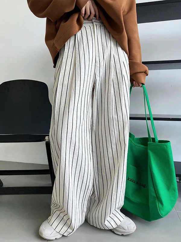 Original Creation Wide Leg Roomy Striped Casual Pants Bottoms