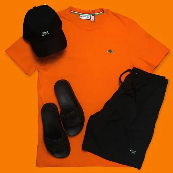 orange short-sleeved shorts fashion suit