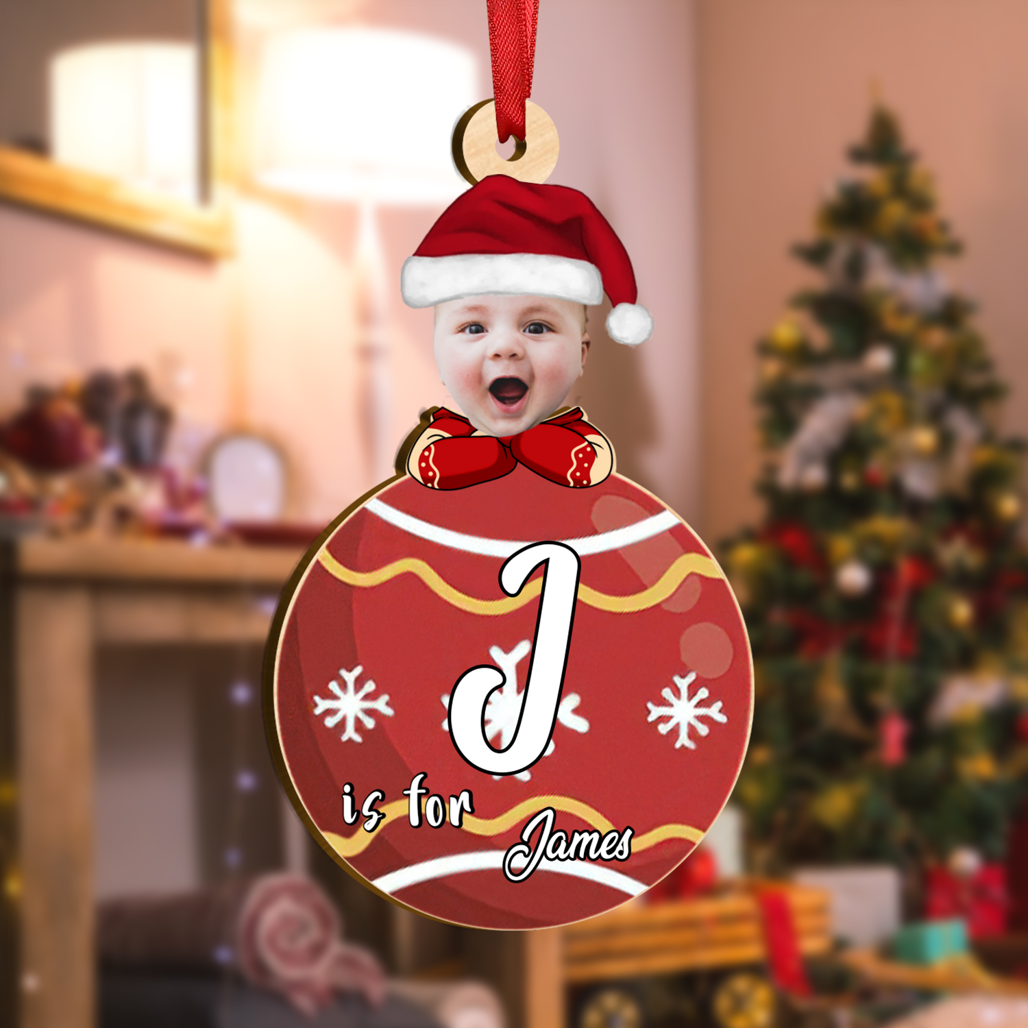 Personalized Baby Wooden Christmas Circle Ornaments Customized Photo ...