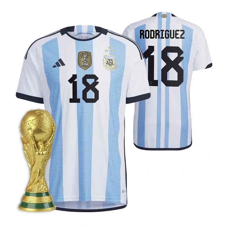 Argentina Guido Rodriguez 18 Home Shirt Kit World Cup 2022 Champion ( Mit Patch )
