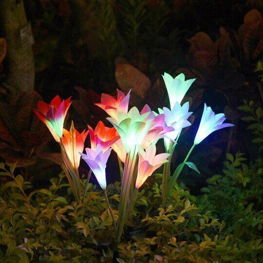 spring artificial lily solar garden stake