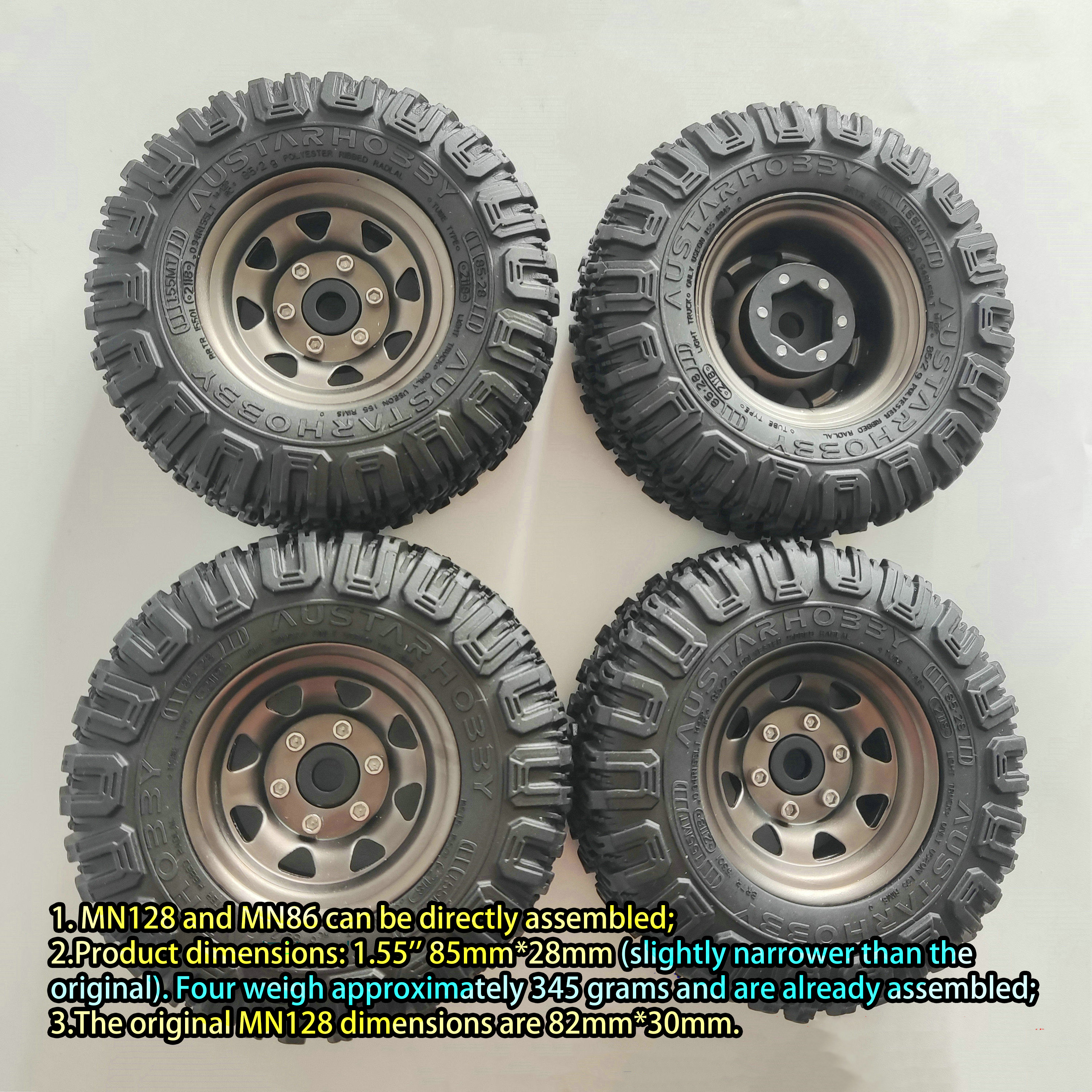 MN Model MN128 Upgrade Parts 1.9‘’ 90mm metal rims and tires