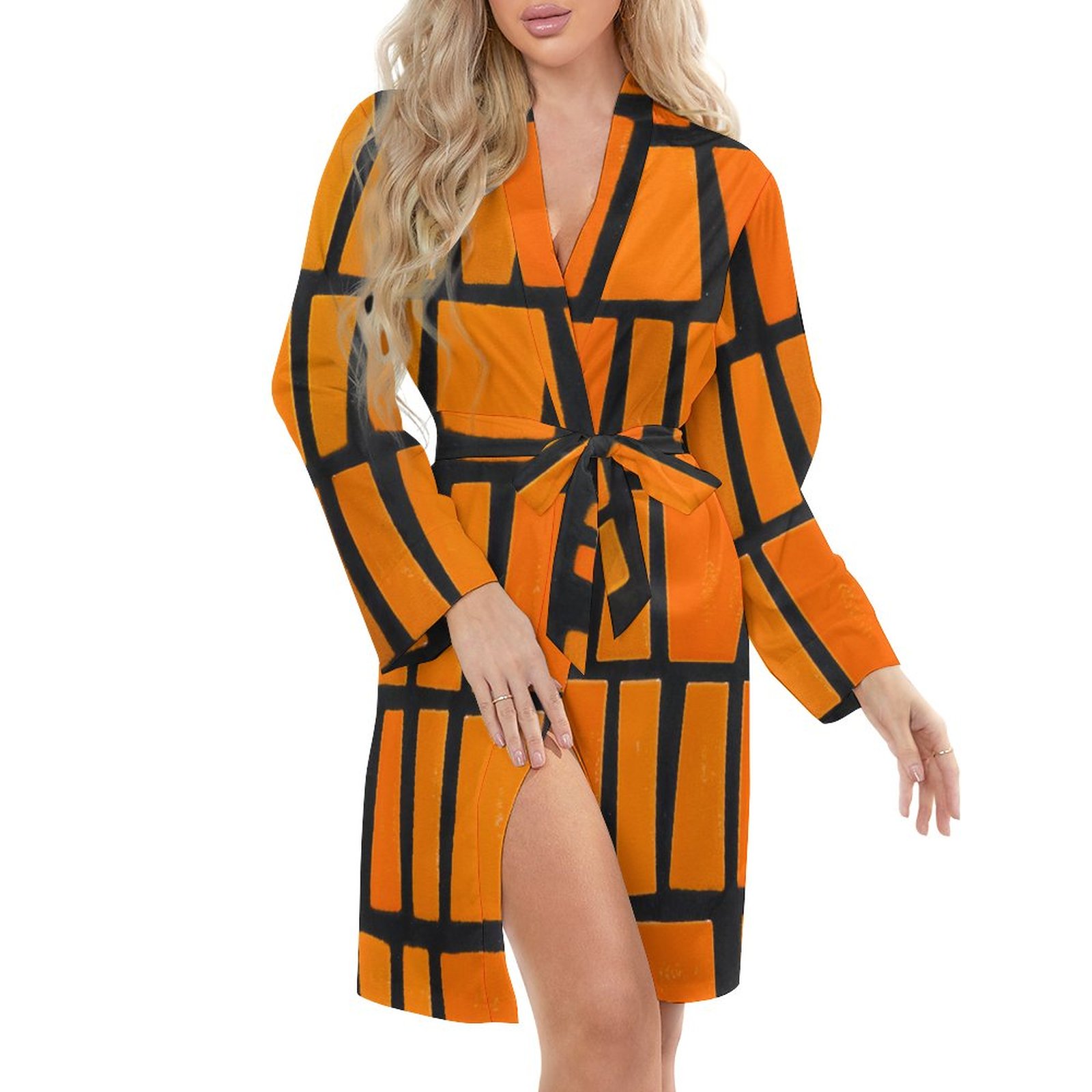 Orange And Black African Tribal Women Sexy Lingerie Robe Kimono Cover orange-and-black-african-tribal-women-sexy-lingerie-robe-kimono-cover