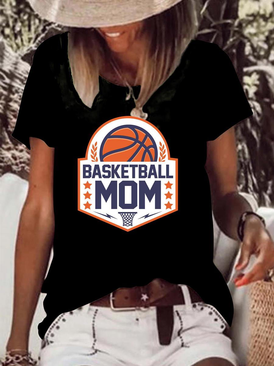 Basketball Mom Raw Hem Tee-Guru-buzz