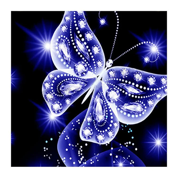 Butterfly Blue Round Drill Diamond Painting 30X30CM(Canvas) gbfke