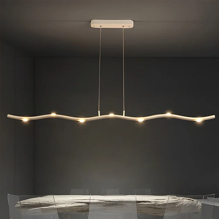 Long Strip Waves Branches Stepless Dimming LED White Modern Chandelier - Appledas