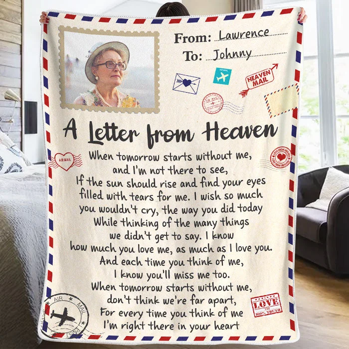 For Every Time You Think Of Me I'm Right There In Your Heart - Memorial Personalized Custom Blanket - Upload Image, Sympathy Gift, Mother's day Gift For Mother