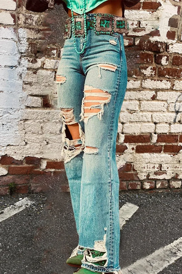 Vintage Distressed High Waist Holes Jeans