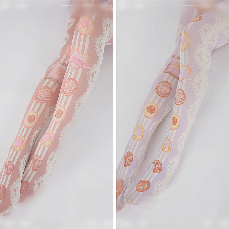 Purple/Brown Lolita Cookies Pattern Tights SP165362