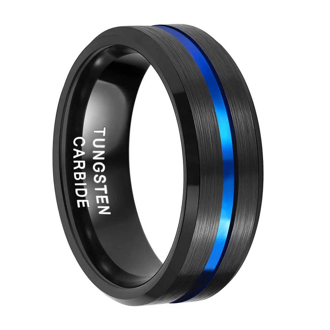 Tungsten Carbide Rings with Grooved Inlay Black Silver Rose Gold Blue Wedding Band for Men Women