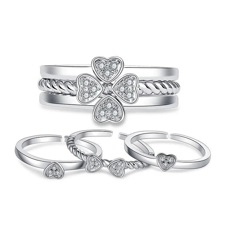 Three-in-One Four Leaf Clover BFF Rings-Mayoulove