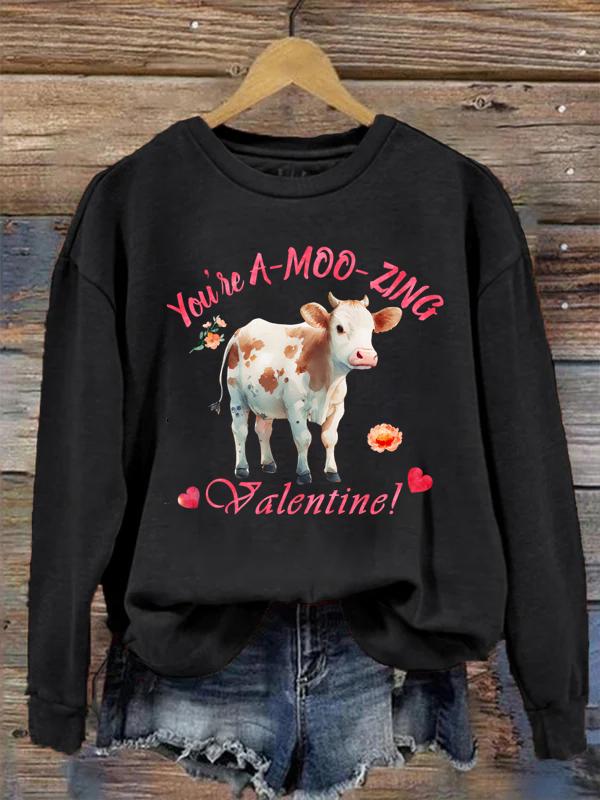 You're a-moo-zing Valentine Crew Neck Sweatshirt-0024876-Guru-buzz