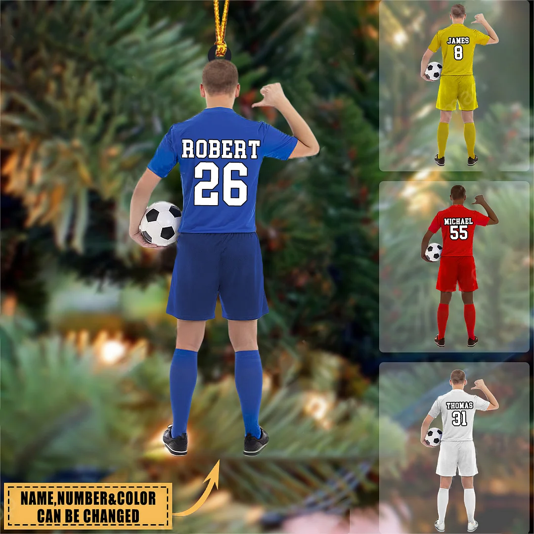 Personalized Ornament Soccer Player Acrylic Ornament 2 Sided Christmas Ornament For Soccer Lovers