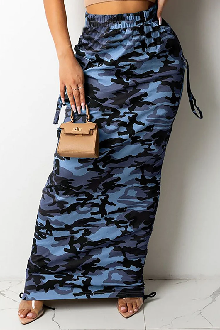 Camo Print Bodycon Elastic Waist Maxi Skirt