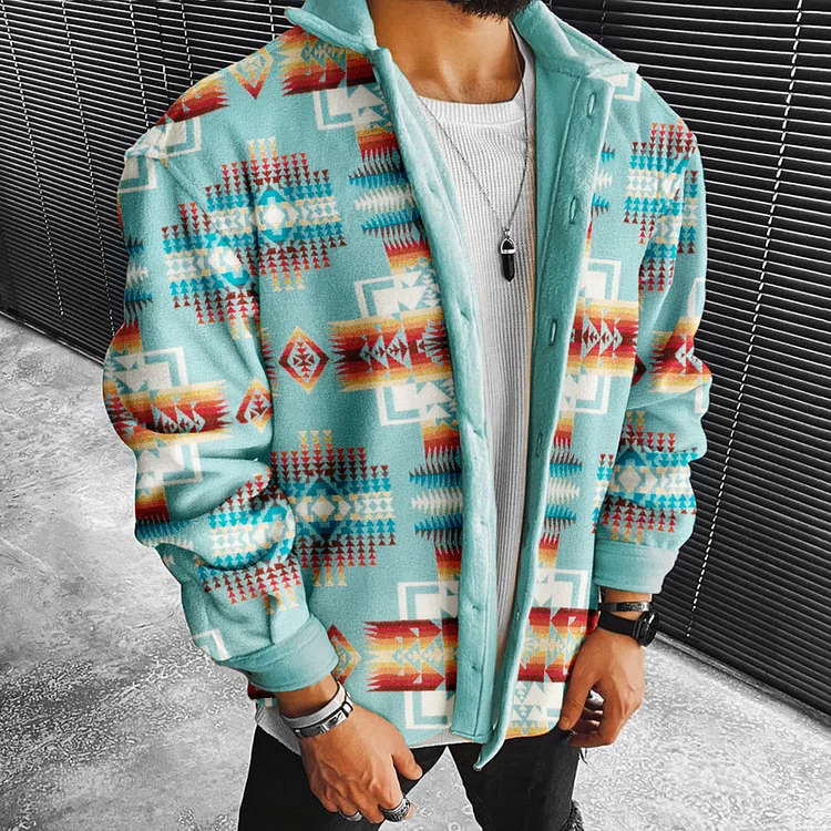 Men's Oversized Western Geometric Ethnic Print Jacket