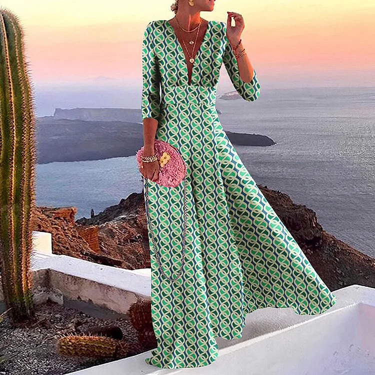 Elegant Geometric Print Maxi Dress