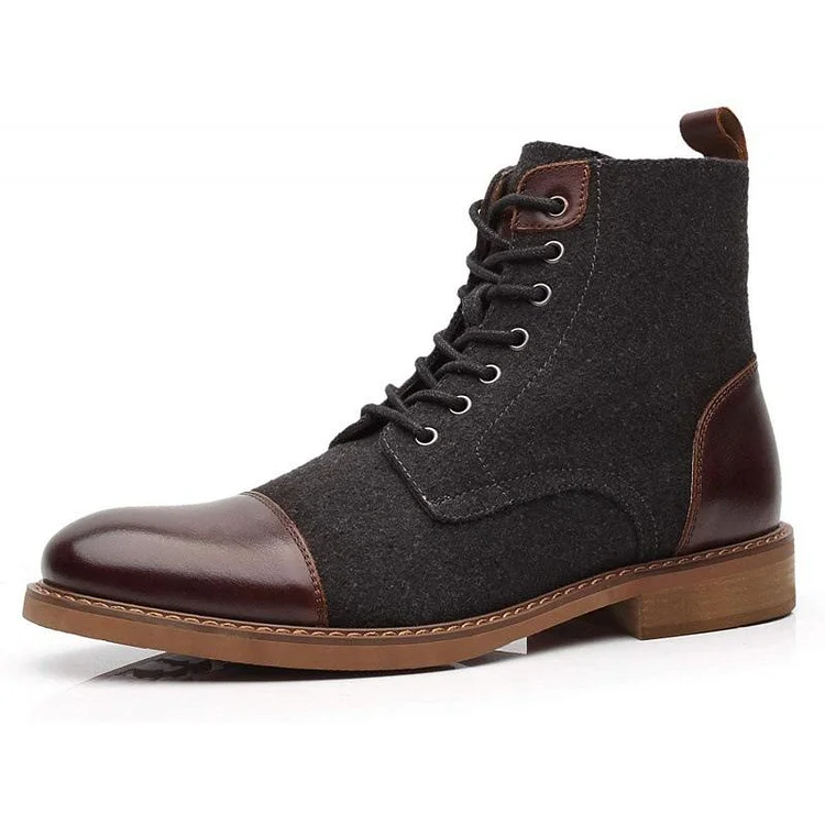New Round Toe Color-Block Front Lace-Up Low Boots