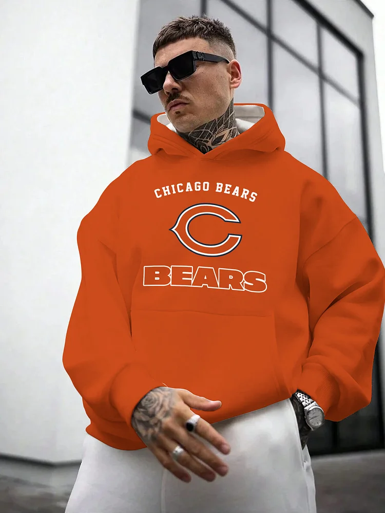 Chicago Bears Printed Hooded Pocket Pullover Hoodie
