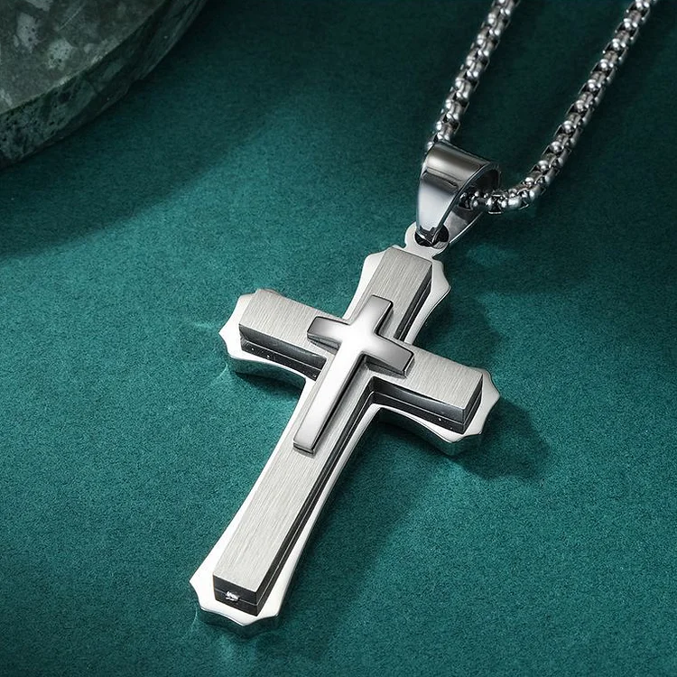Comstylish Men's Titanium Steel Two-Tone Cross Necklace