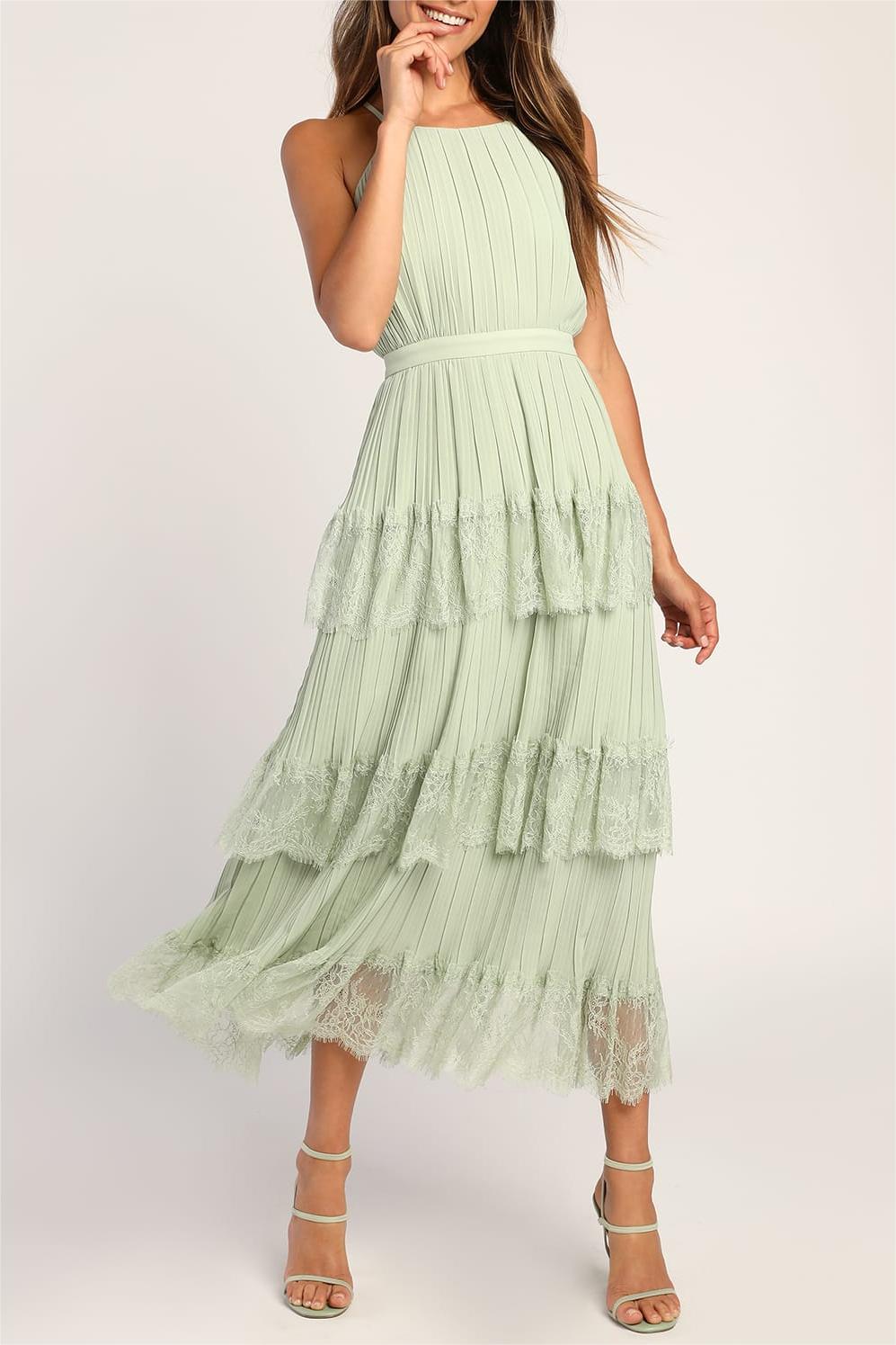 Structured Sleeve Lace Maxi Dress - Green main image 1