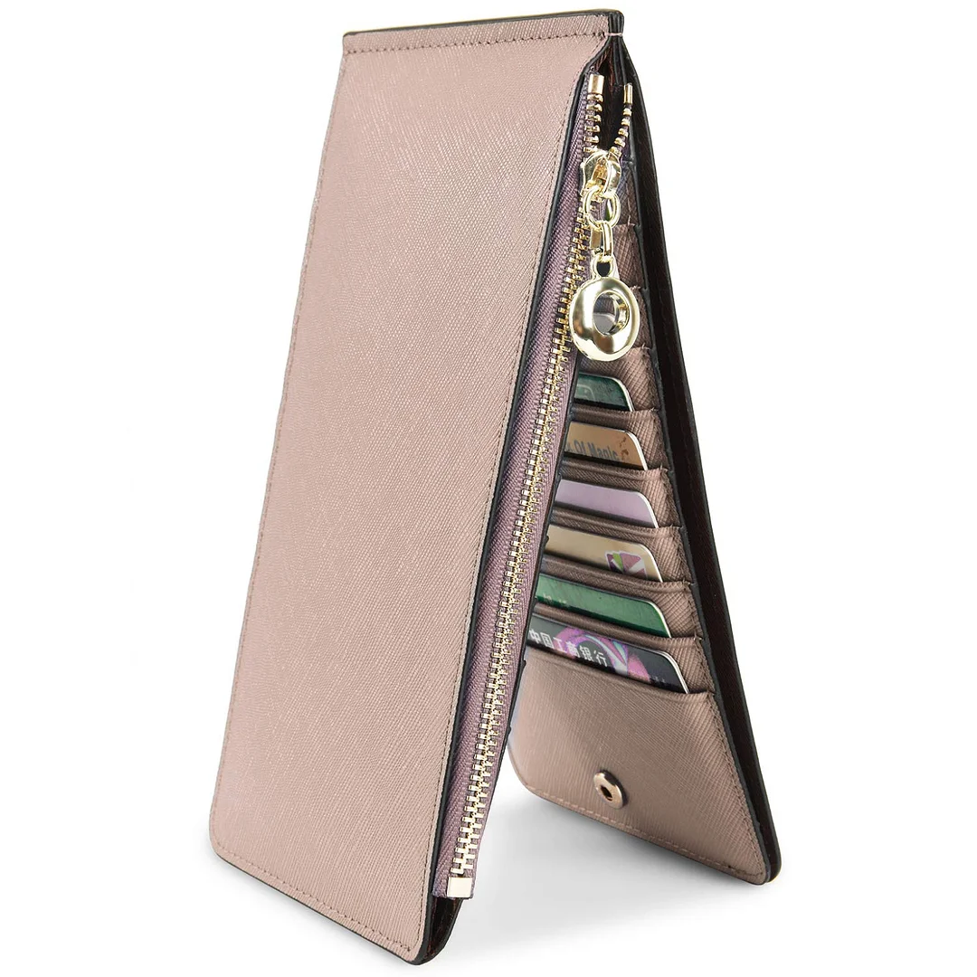 Wallet for Women RFID Blocking Genuine Leather Multi Card Organizer with Zipper Pocket