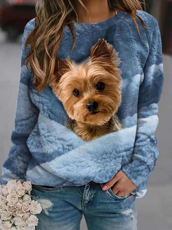 Fashion Dog Print Long-Sleeve Sweatshirt