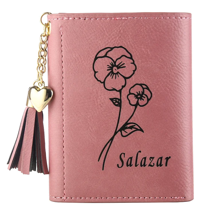 Cartera, billetera con 1 nombre, 1 flor de nacimiento y 1 texto personalizados monedero clásico para mujer