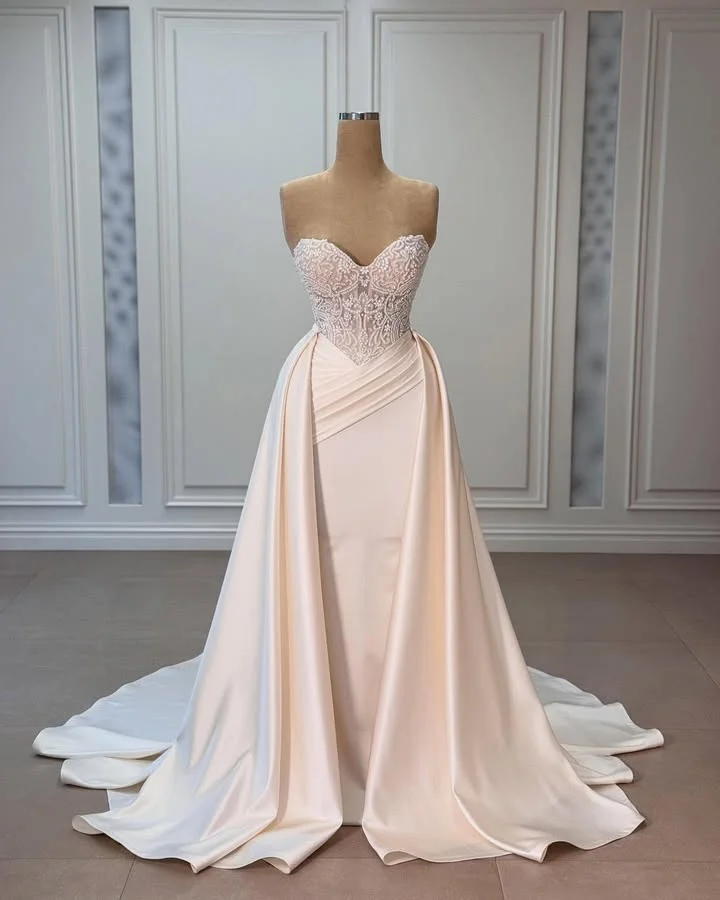 Lvs&Broner Chic Pink Strapless Sleeveless Long Pleated Prom Dress With Appliques
